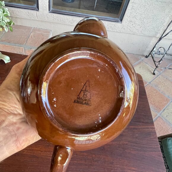 Mid Century Ridgeway England Brown Glaze Striped Redware Teapot - Picture 8 of 8